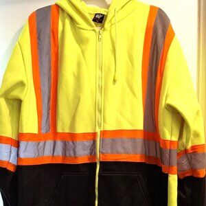 MENS WORK SAFETY HOODIE WITH NEON GREEN AND ORANGE SIZE 2X EUC